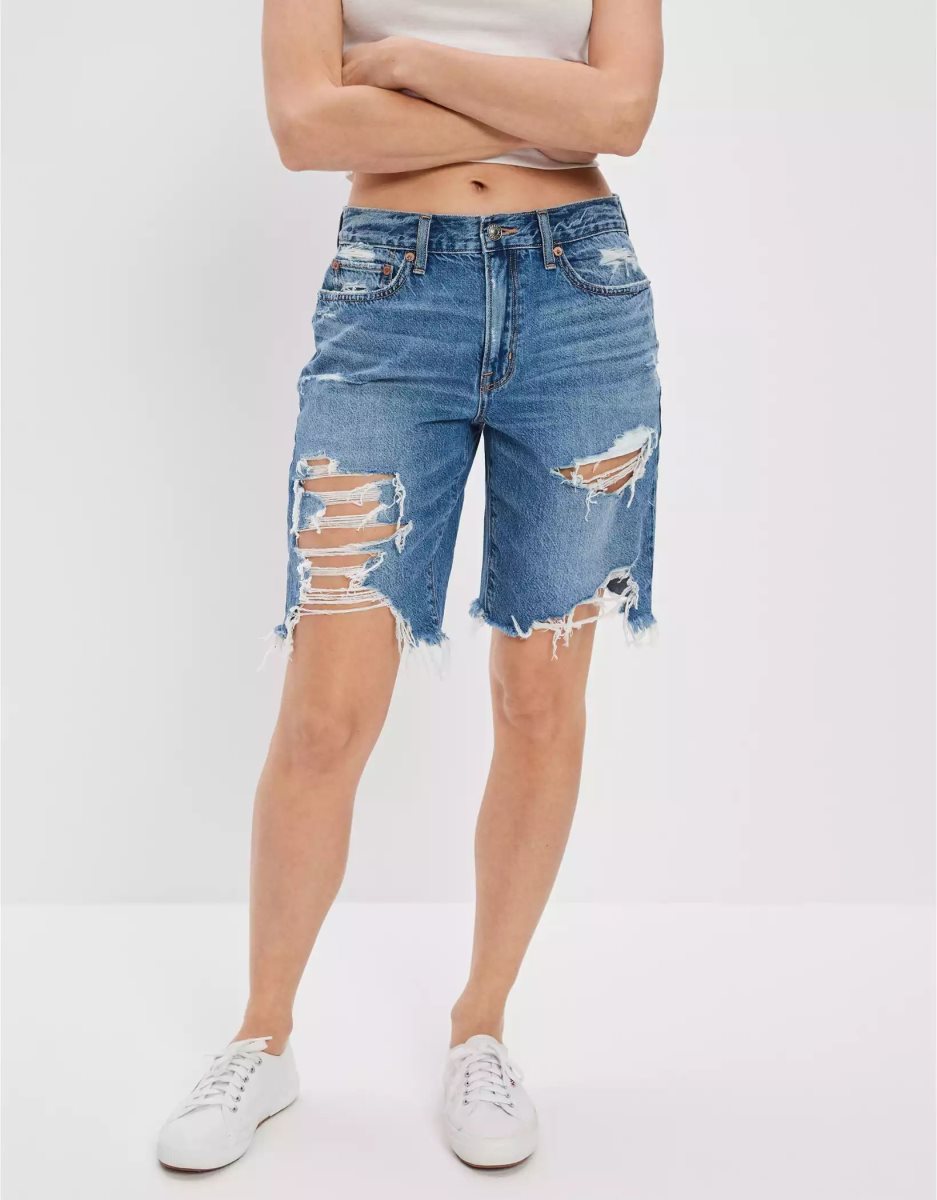 Shorts American Eagle AE Dreamy Drape Denim Low-Rise Baggy Bermuda Indigo Foncé Femme | UMX-71942127